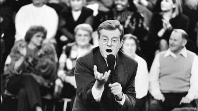 Springer while taping The Jerry Springer Show at an NBC studio, December 1992. Getty