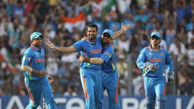 Zaheer Khan of India celebrates taking the wicket of Chamara Kapugedera. Getty Images