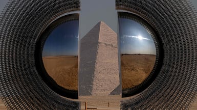 Art installation The Shen by Mert Ege Kose during the fifth running of the Forever is Now art exhibition by Art d’Egypte at the Giza pyramids necropolis. AFP