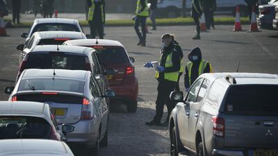 Covid-19 testing is carried out at an NHS Test and Trace facility at Wavertree Sports Park in Liverpool. Getty Images