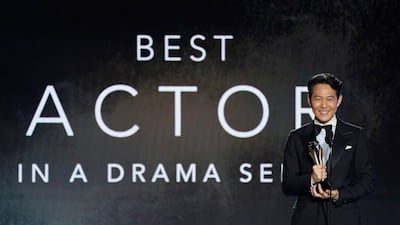 Lee Jung-Jae accepts the award for Best Actor in Drama Series for 'Squid Games'. AP