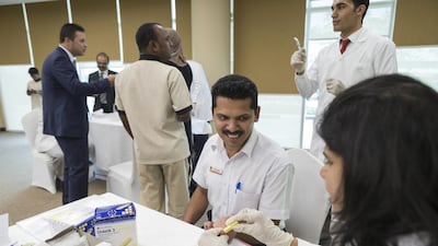 A UAE Ministry of Health event for diabetes where stations were set up for people to get themselves tested. Antonie Robertson / The National