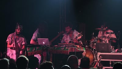 Flamingods, an experimental band with several members who live in Dubai, Britain and Bahrain, perform live at The Music Room, Majestic Hotel Tower. Jeffrey E Biteng / The National