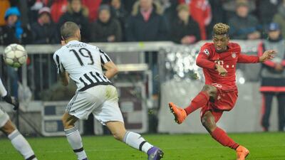 Kingsley Coman (R) of Bayern Munich scores his team’s fourth goal during the Uefa Champions League Round of 16 second leg match between FC Bayern Munich and Juventus Turin at Allianz Arena on March 16, 2016 in Munich, Germany. (Photo by Lennart Preiss/Bongarts/Getty Images)