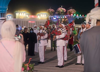 A band performing on the opening day of Sheikh Zayed Festival in Al Wathba.