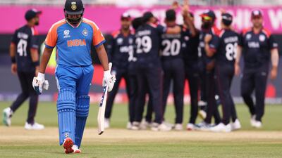 India captain Rohit Sharma trudges off after being dismissed for just three. AFP