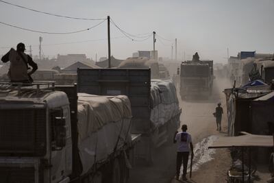An aid convoy arriving in Khan Younis, southern Gaza. AP
