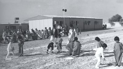 An image of Gems Modern Academy in 1986. Portable cabins were refurbished as small classrooms where teachers gave lessons to pupils each day. Courtesy: Gems Modern Academy