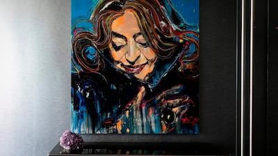 A portrait of Zaha Hadid is hung in the sky lounge of One Thousand Museum. AFP