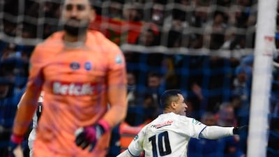 Marseille's Chilean forward Alexis Sanchez celebrates scoring his team's first goal. AFP