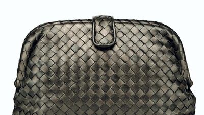 The Lauren 1980 clutch in Dark Bronze Intrecciato Nappa Leather