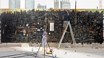 Darwin 'Japat' Guevarra, a highly regarded Filipino artist, creates a mixed media artwork that measures 9 meters by 3 meters. Japat painstakingly drew, cut out, rivited and painted each component which was then divided into seven parts and reconnected when put on display. The artwork was featured in the Outdoor Art Project 2012. Jeffrey E Biteng / The National