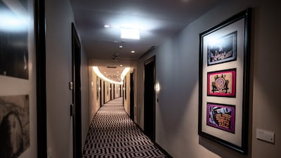 The hallways of the hotel are lined with memorabilia