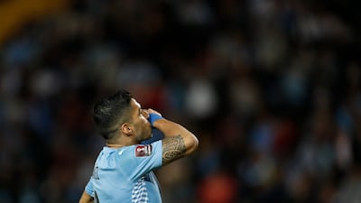 Uruguay's Luis Suarez reacts during the game. AP