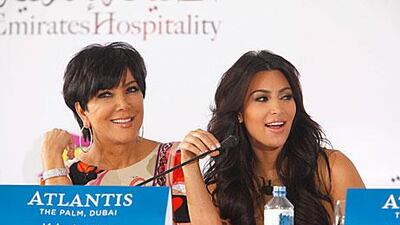 Kim Kardashian, right, and her mother Kris Jenner at the Millions of Milkshakes press conference held at Atlantis in Dubai in October – a trip that didn’t include Kim’s then-husband Kris Humphries.