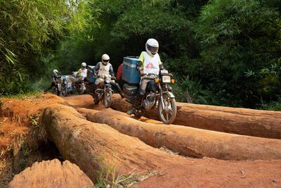 These measles vaccines are being delivered to remote villages via motorbikes in the Democratic Republic of Congo on February 27, 2020. Reuters