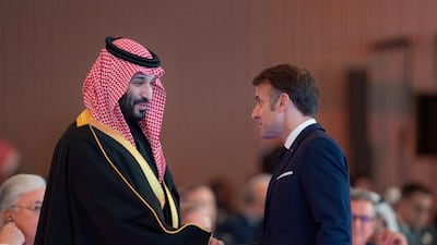Saudi Crown Prince Mohammed bin Salman meets French President Emmanuel Macron in Riyadh, in 2024. Reuters