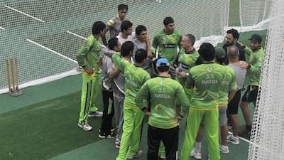Pakistan cricketers attend a training session without Umar Akmal ahead of the Zimbabwe tour.