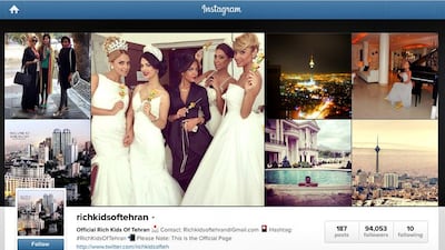 A screen image of the Instagram account Rich Kids of Tehran.