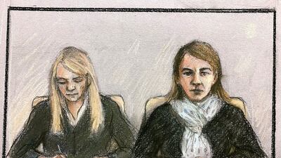 An artist's drawing of US citizen Anne Sacoolas, right, and her lawyer, both of whom appeared in court via video link. PA