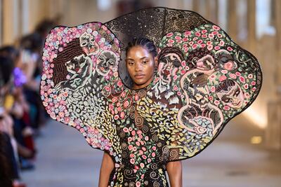 An embroidered look by Indian couturier Rahul Mishra. Getty Images