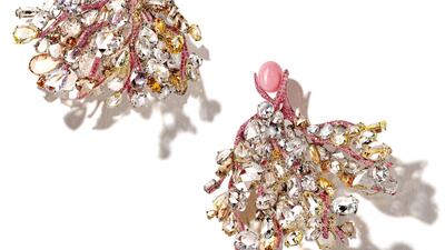 Cameron Falls Earrings: These pearl and diamond earrings are inspired by the Cameron Falls in Canada's Waterton Lakes National Park.