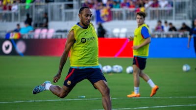 Pierre Emerick Aubameyang participates in Barcelona' open training sesion at the DRV PNK Stadium in Fort Lauderdale. EPA