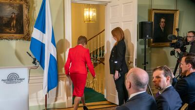 Scotland's First Minister Nicola Sturgeon announces she will stand down on Wednesday, after giving a press conference at Bute House in Edinburgh. AFP