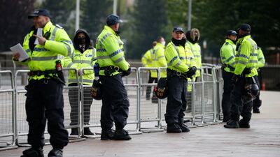 Police officers and stewards at the Old Trafford on Thursday with more protests expected. Reuters
