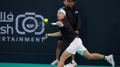 Denis Shapovalov plays a shot to Rafael Nadal at the Mubadala World Tennis Championship. Victor Besa / The National