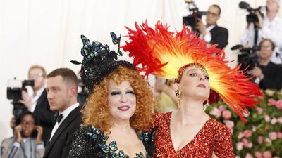 Actresses Bette Midler, left, and Sophie Von Haselberg arrive at the 2019 Met Gala in New York on May 6. EPA