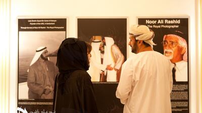 Shamsa Noor Ali Rashid, who is archiving her father's work, presents a 2011 exhibition of Noor Ali Rashid's work at an exhibition at the Swiss Embassy in Abu Dhabi