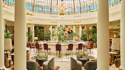 La Cupula is the restaurant and all-day bar beneath the hotel’s restored stained-glass dome. Photo: The Palace Madrid