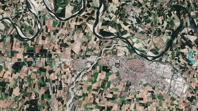 A Copernicus Sentinel-2 satellite image shows low water levels in the Po River in northern Italy. Reuters