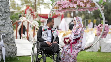 Fayez Al Namer and his fiance were overjoyed to be part of the mass wedding. Photo: UAE Mission to Gaza