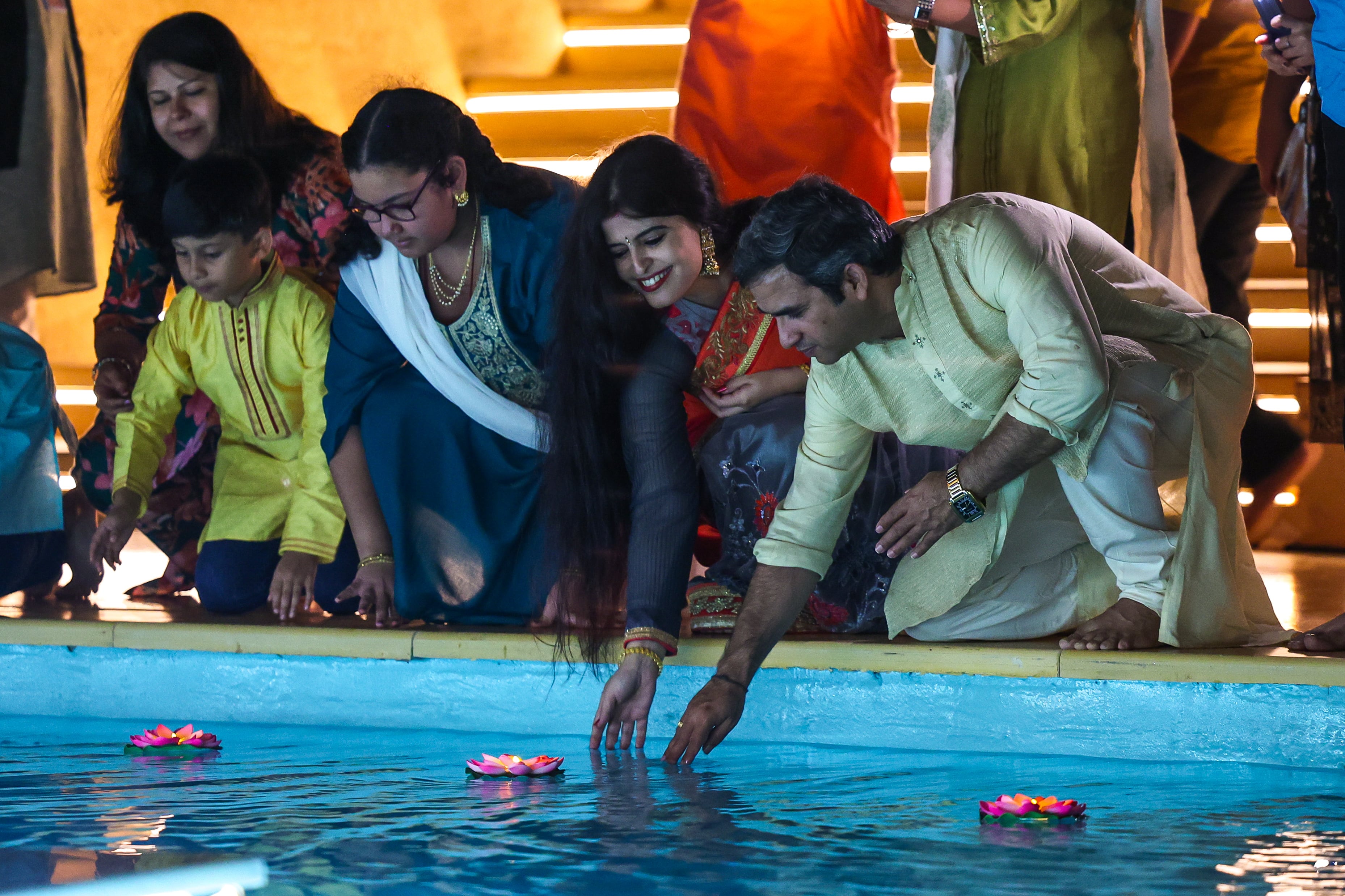 Devotees during Diwali at Baps Hindu Temple in Abu Dhabi. Victor Besa / The National