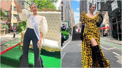 Miss Universe 2022 R'Bonney Gabriel, left, and Miss World 2013 Megan Young at a parade in New York City to mark the 125th anniversary of Philippine Independence Day. Photo: @rbonneynola / Instagram; @cherryveric / Instagram