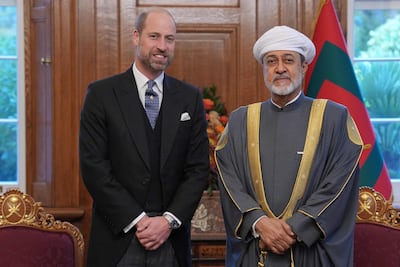 Oman's Sultan Haitham with Prince William, Prince of Wales, in London before the trip to Windsor. AFP
