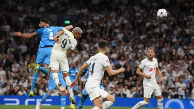 Richarlison scores the second goal against Marseille at Tottenham Hotspur Stadium. Getty