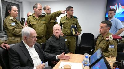 Israeli Prime Minister Benjamin Netanyahu, left, leads a situation-assessment meeting in Tel Aviv last week. EPA