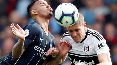 Manchester City's Gabriel Jesus in action with Fulham's Maxime Le Marchand. Reuters