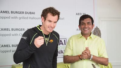 Andy Murray cooks with Sanjeev Kapoor at the Beach Canteen on Kite Beach. Courtesy of Dubai Food Festival