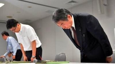 Tokyo Electric Power Co (TEPCO) executive vice president Bungo Aizawa (right) at the company’s headquarters in Tokyo.