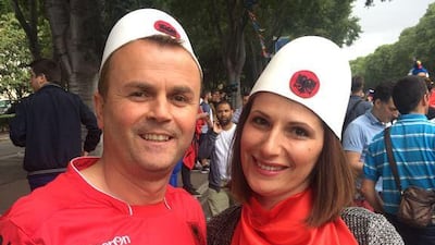 An Albanian couple outside the Stade Velodrome in Marseille. Andy Mitten for The National
