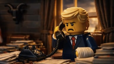 A Lego-style video mocking President Donald Trump and US military operations in Iran. Photo: Screengrab via Explosive Media