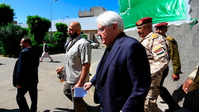 UN envoy to Yemen Martin Griffiths leaves after a meeting with the President of the Houthi Revolutionary Committee, in the capital Sanaa. AFP