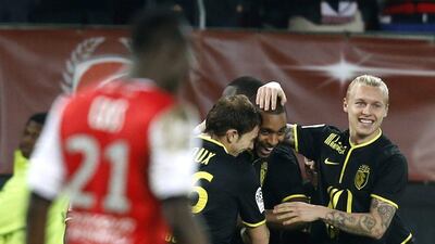 Lille celebrate with Ronny Rodelin, second from right, after his goal on Saturday. Pascal Rossignol / Reuters