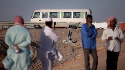 Traffic returns to normal at the scene of the accident, about 35km from Al Ain on the Abu Dhabi - Al Ain road. Silvia Razgova / The National