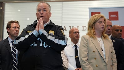 New York Police chief John Chell and New York Police Commissioner Jessica Tisch at NewYork-Presbyterian Weil Cornell Medical Centre. AP