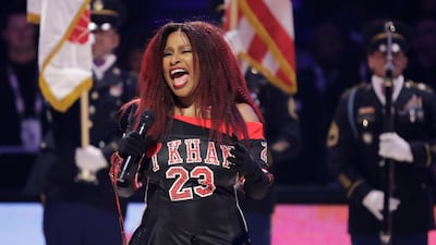 Chaka Khan sings the national anthem before the NBA All-Star basketball game. AP